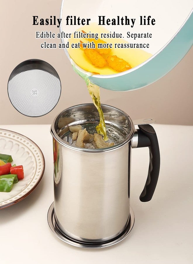 SYOSI Grease Container with Strainer, 1.4L Stainless Steel Oil Container for Storing Used Cooking Oil with Lid & Handle Suitable for Home Use (Silver) - Image 4